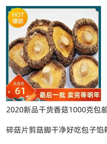 丽水梯田香菇500g食用农产品新货煲汤干货香菇 野生菌不好吃包换